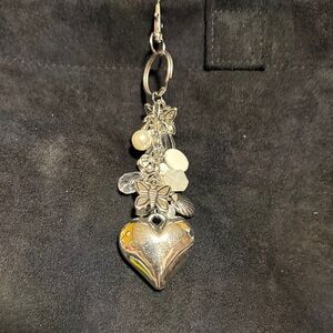 Silver Heart & Butterfly Pendant Charm - keychain or the hang from a bag
